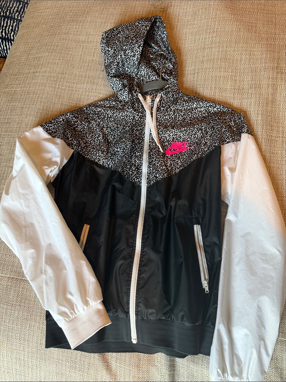 Nike Black, White & Hot Pink Hooded Windbreaker Jacket